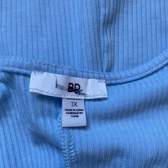 BP Women Blue Ribbed Tie Front Dress BNWOT Lettuce Edge Short Sleeve - Picture 6 of 8